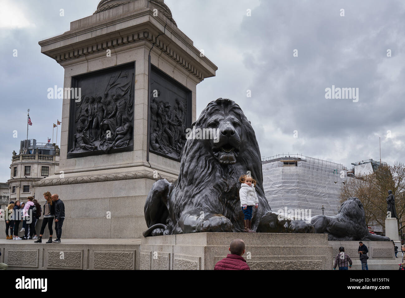 London, England - April 5, 2016: Lion Statues Trafalgar Square Stock ...