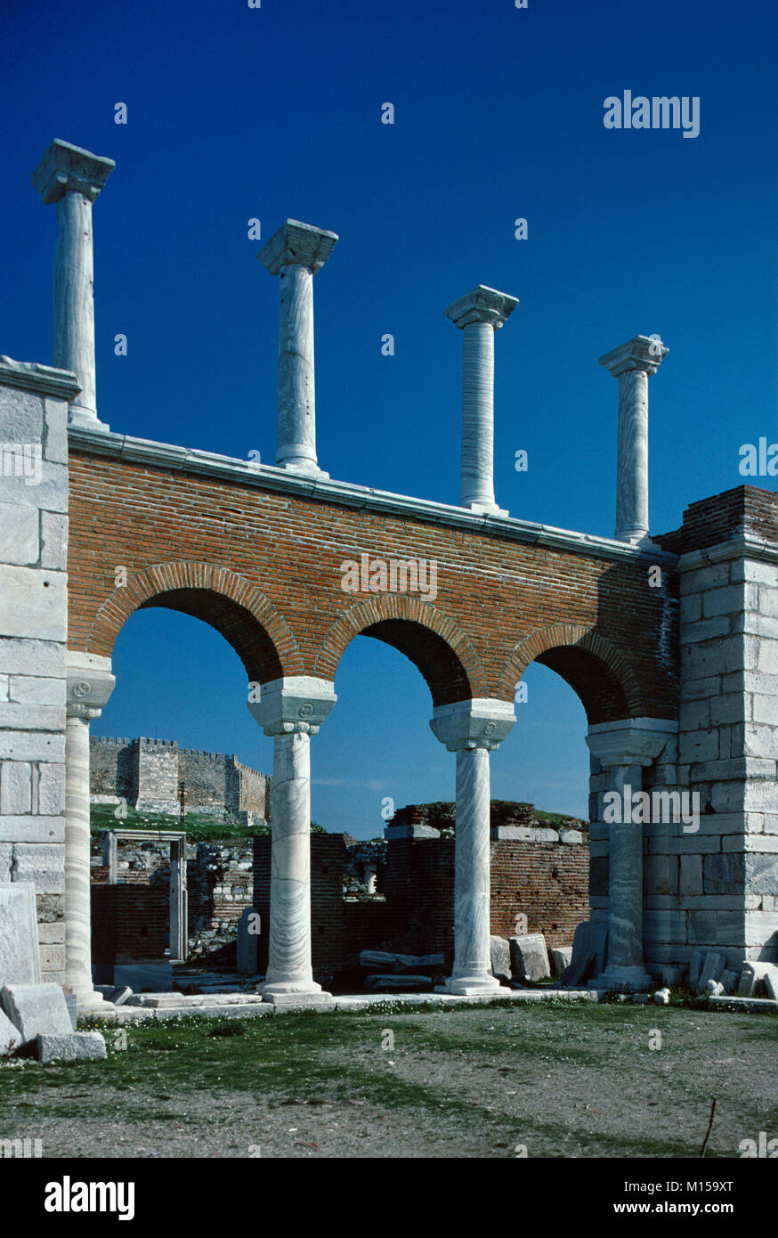 Ruins of the Church or Basilica of Saint John, built by Byzantine Emperor Justinian I in the c6th, at Ephesus, Selçuk, Turkey. The Basilica is Believed to include the Tomb of Saint John. Stock Photo