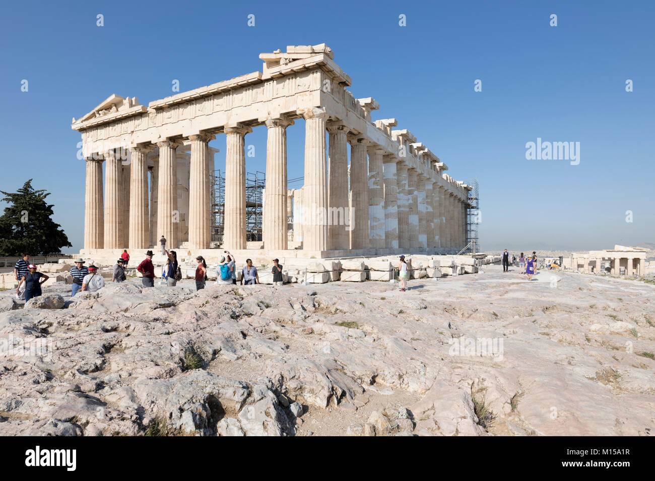 The ancient Parthenon atop the Acropolis, Athens, Greece, Europe Stock Photo
