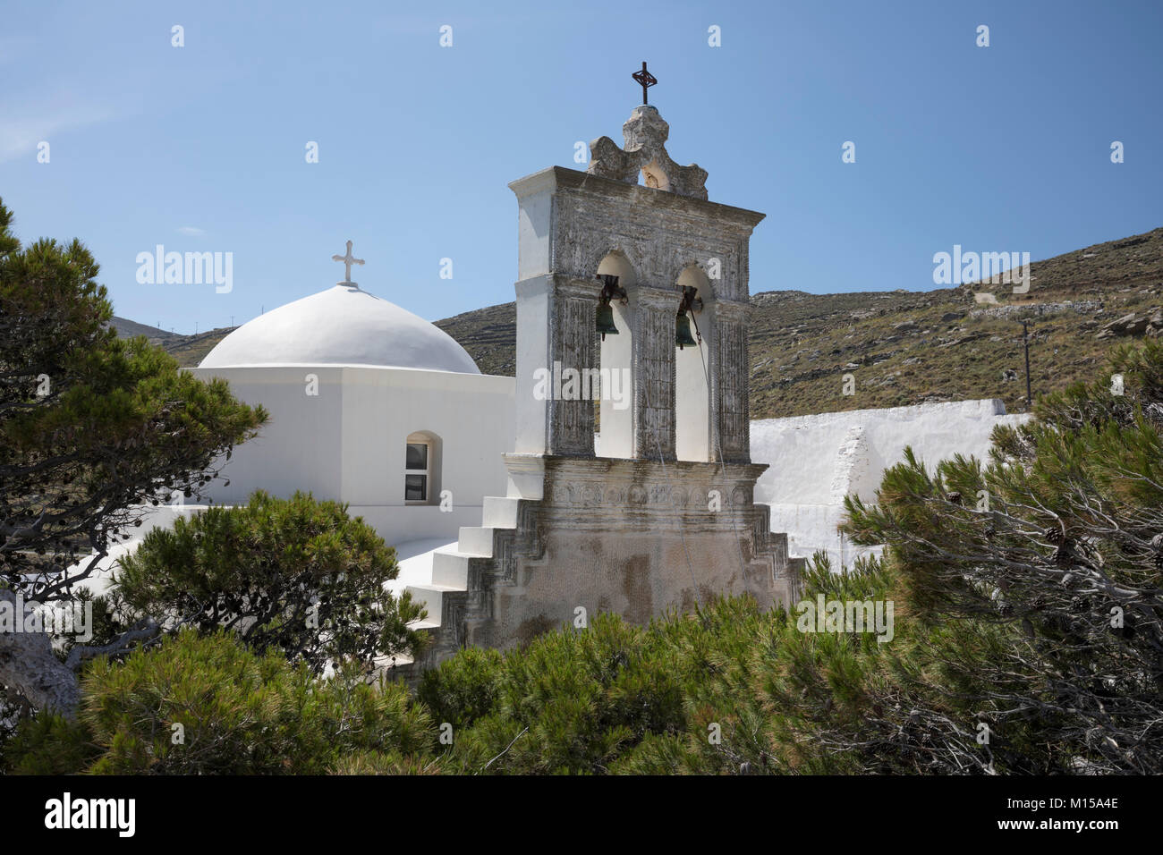 Moni Taxiarchon Monastery in north east of island, Serifos, Cyclades, Aegean Sea, Greek Islands, Greece, Europe Stock Photo