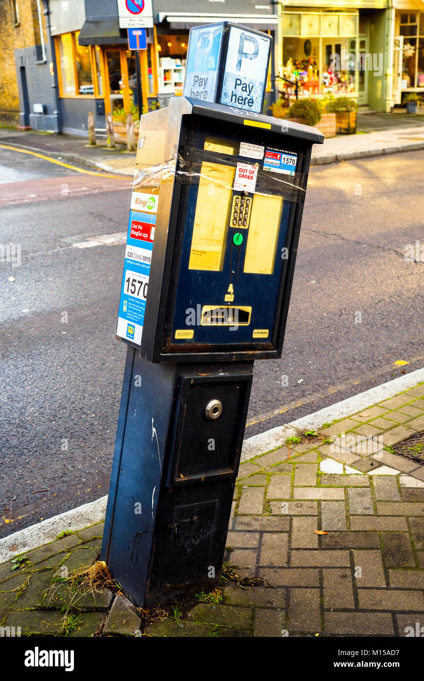 Out of order parking fee machine in Blackheat - London, England Stock Photo