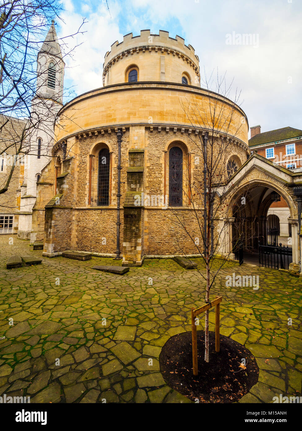 Temple Church, late 12th-century church in the City of London located between Fleet Street and the River Thames, built by the Knights Templar as their English headquarters - London, England Stock Photo