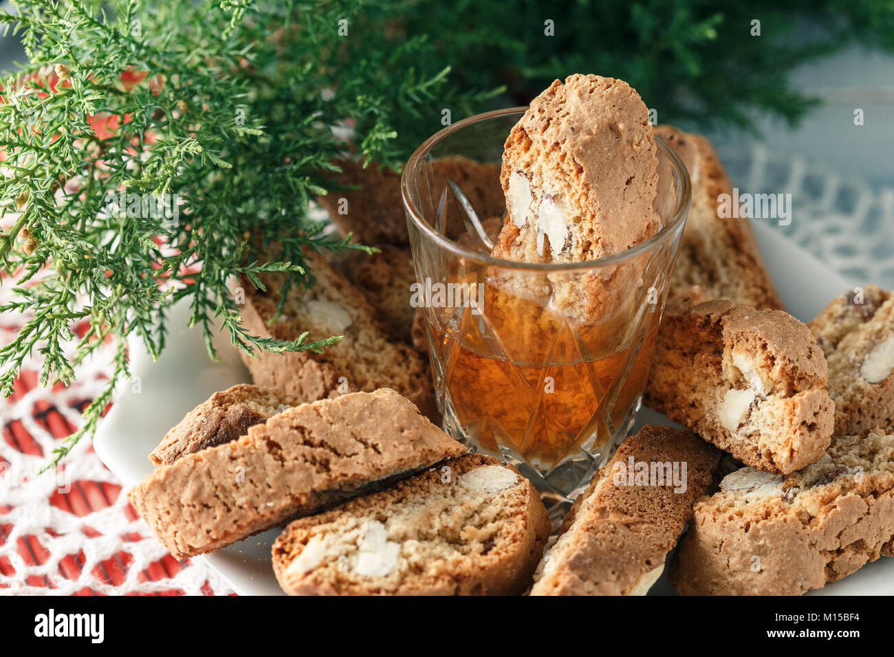 Traditional Italian cantuccini biscuits and a glass of sweet Vin Santo wine  Stock Photo - Alamy