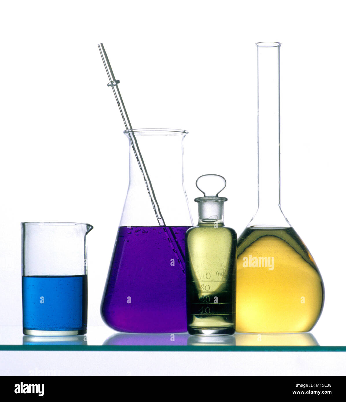 Colored liquid in chemistry equipment Stock Photo