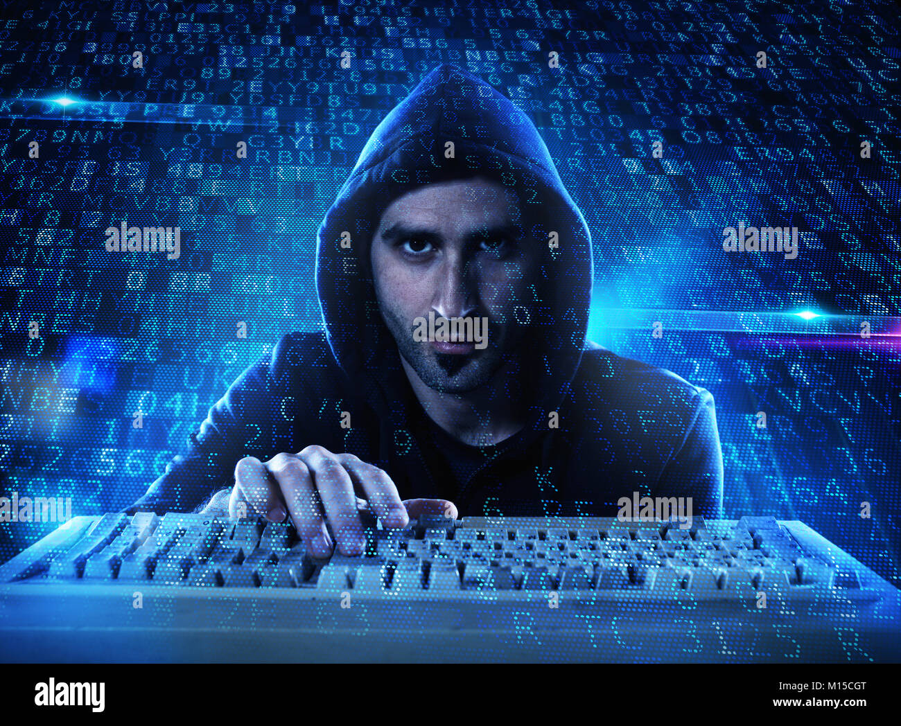 Hacker reading personal information. Concept of privacy and security Stock Photo