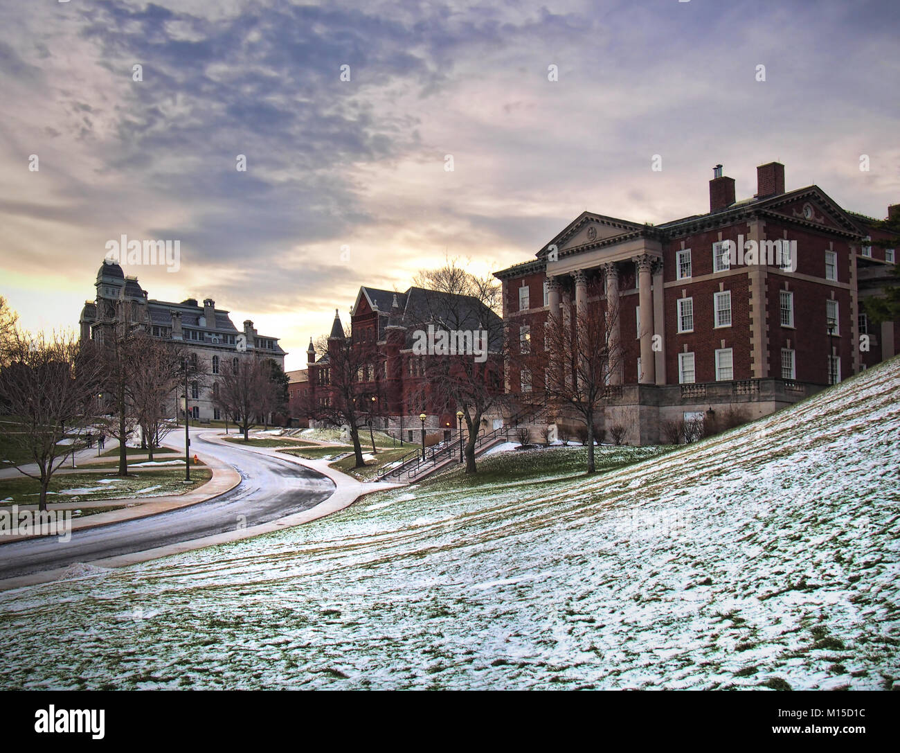 Syracuse, New York, USA. January 27, 2018. Maxwell Hall, Tolley Hall and The Syracuse University Hall of Languages on Crouse Drive on the Syracuse Uni Stock Photo