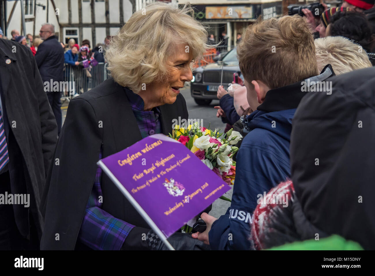 Camilla Duchess of Cornwall, meeting people of Congleton, Cheshire 24/1/18 Stock Photo
