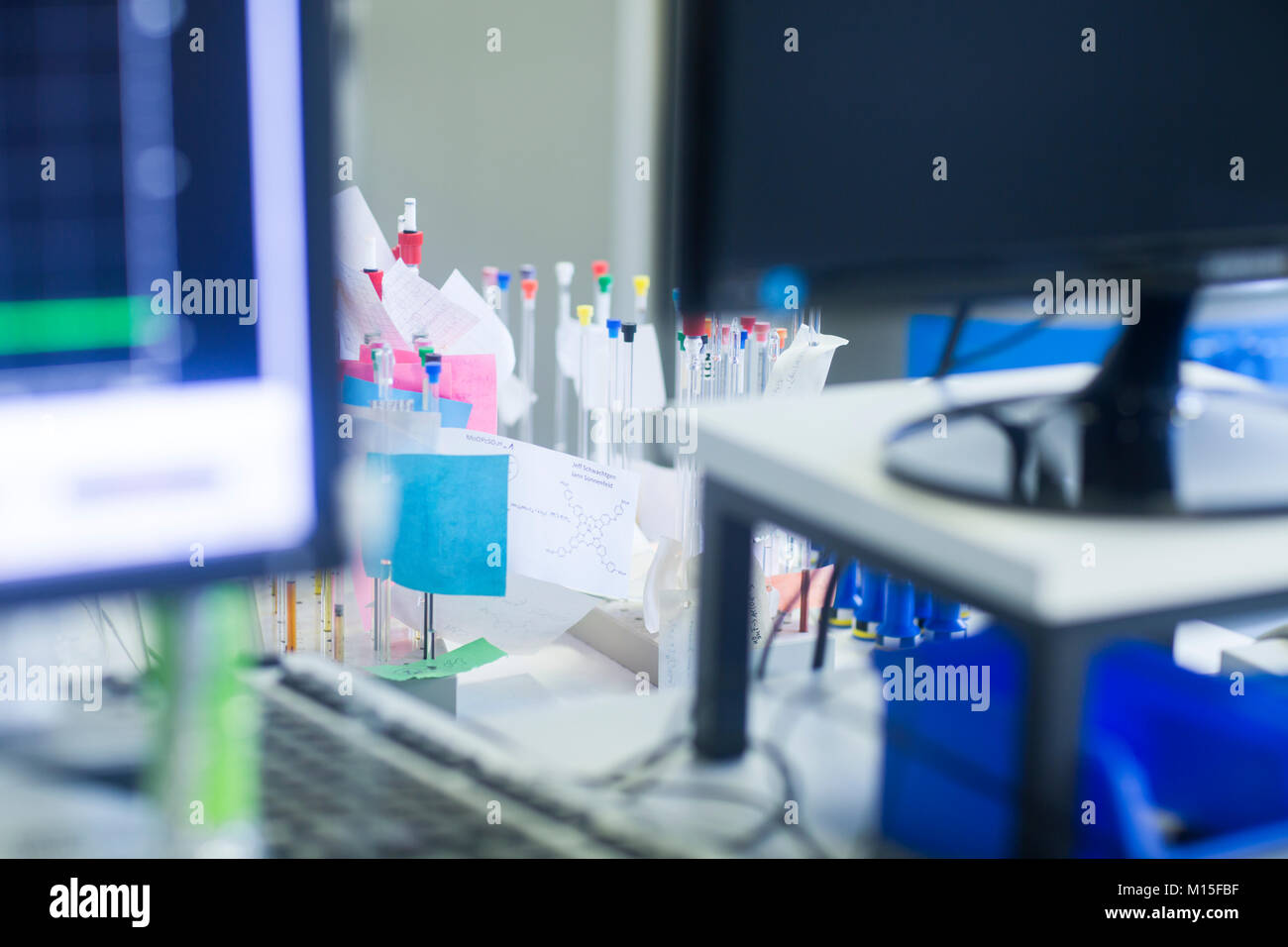 NMR (nuclear magnetic resonance) spectroscopy phials in a pharmaceutical laboratory. Stock Photo
