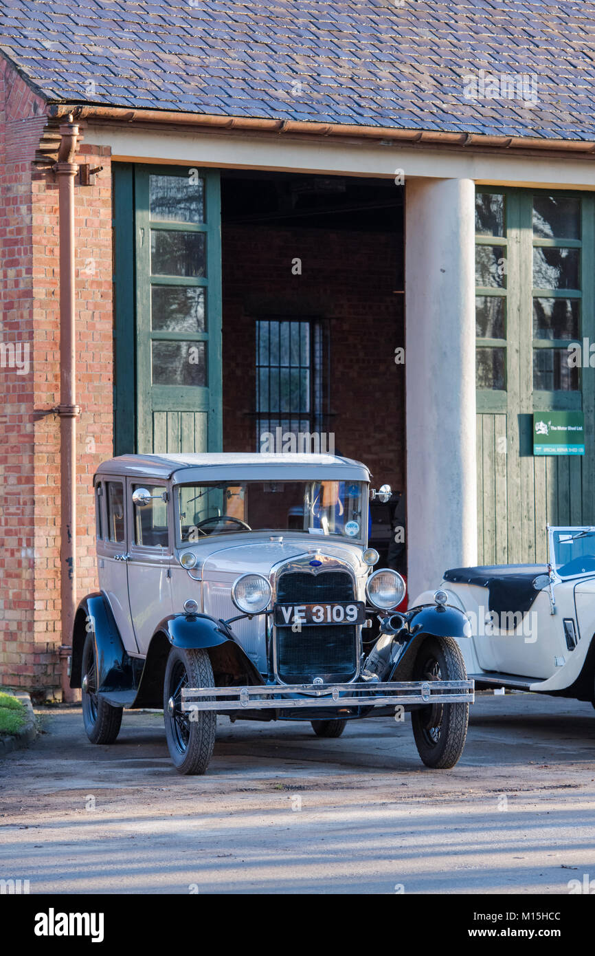 Vintage 1930 Ford car at Bicester heritage centre. Bicester, Oxfordshire, England Stock Photo