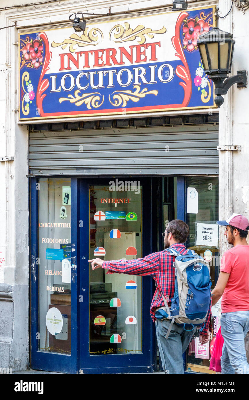 Buenos Aires Argentina,San Telmo,internet cafe,cybercafe,exterior outside,entrance,man men male,passerby pedestrian,Hispanic,ARG171122305 Stock Photo
