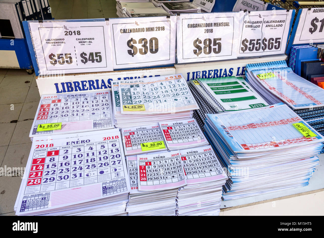 Buenos Aires Argentina,stationery store,calendars,2018,Spanish,language,monthly organizers,price,ARG171122348 Stock Photo