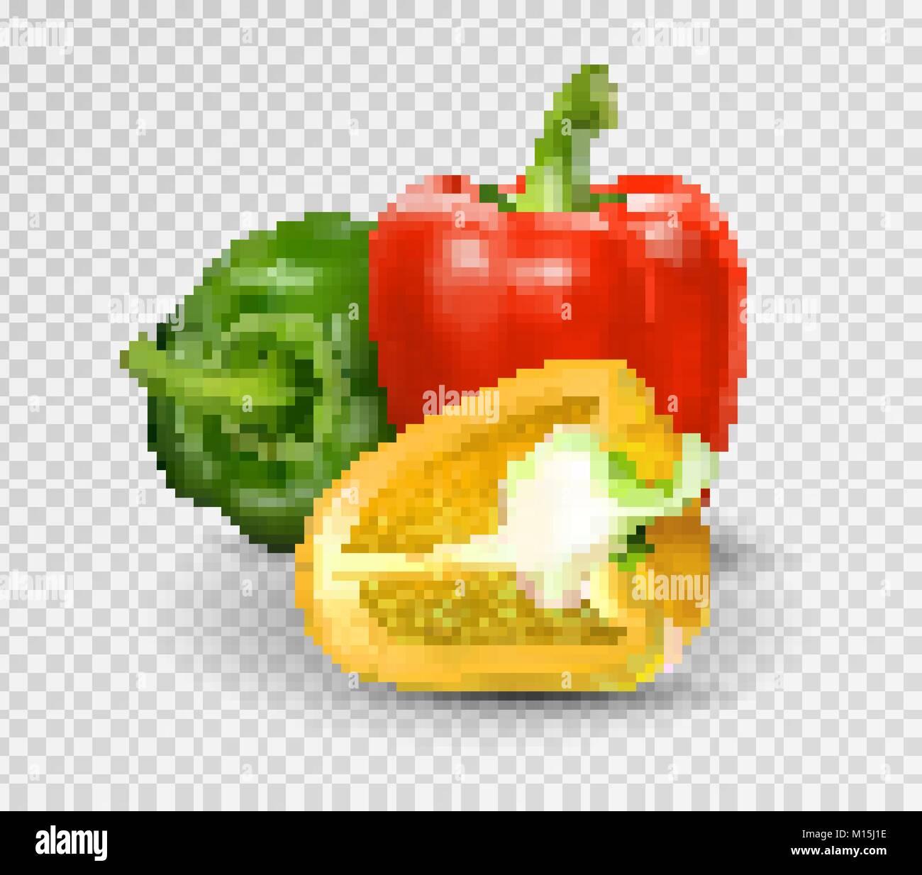 Photorealistic vector. Red paprika. Whole Bulgarian pepper and half