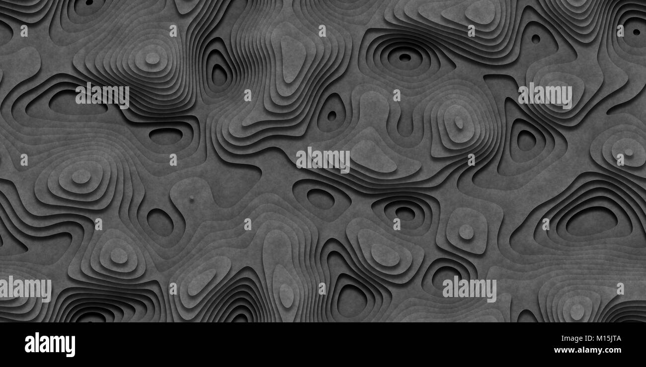 Gray Seamless Topographic Landscape Background. Wavy Relief Illustration Texture. Stock Photo
