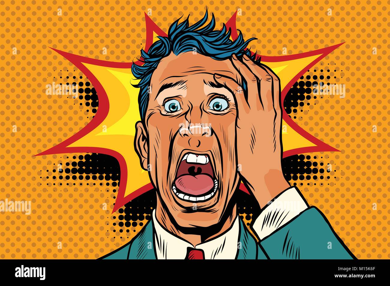 pop art panic face man funny Stock Vector