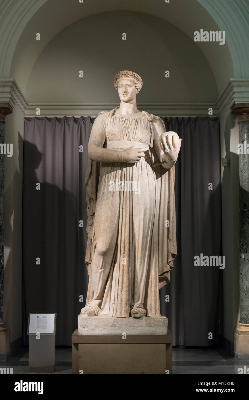 Naples. Italy. Urania, Muse of astronomy, Museo Archeologico Nazionale di Napoli. Naples National Archaeological Museum.  Colossal statue of Urania ho Stock Photo