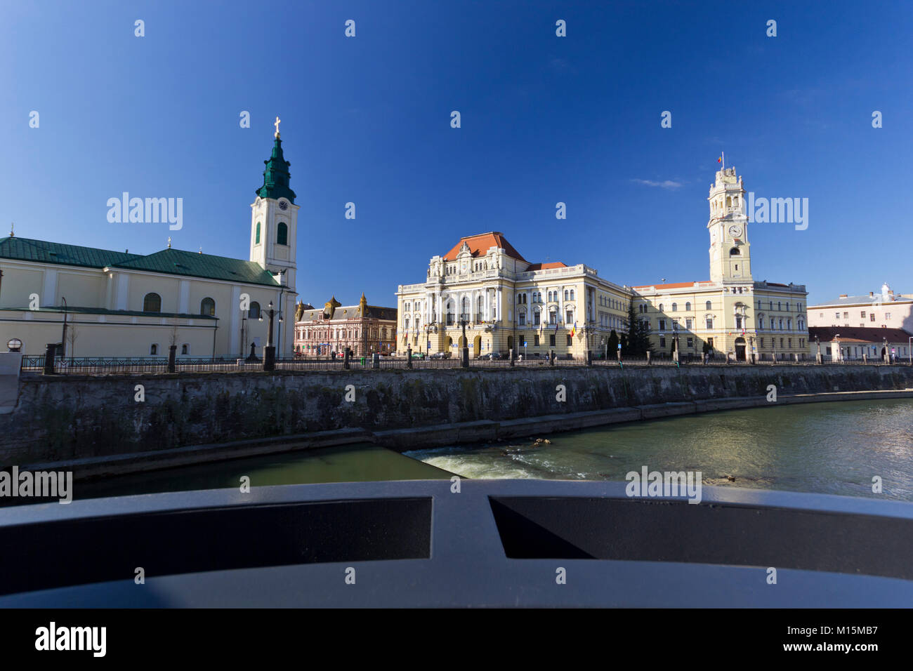 Oradea town hall View with crisul repede river Stock Photo