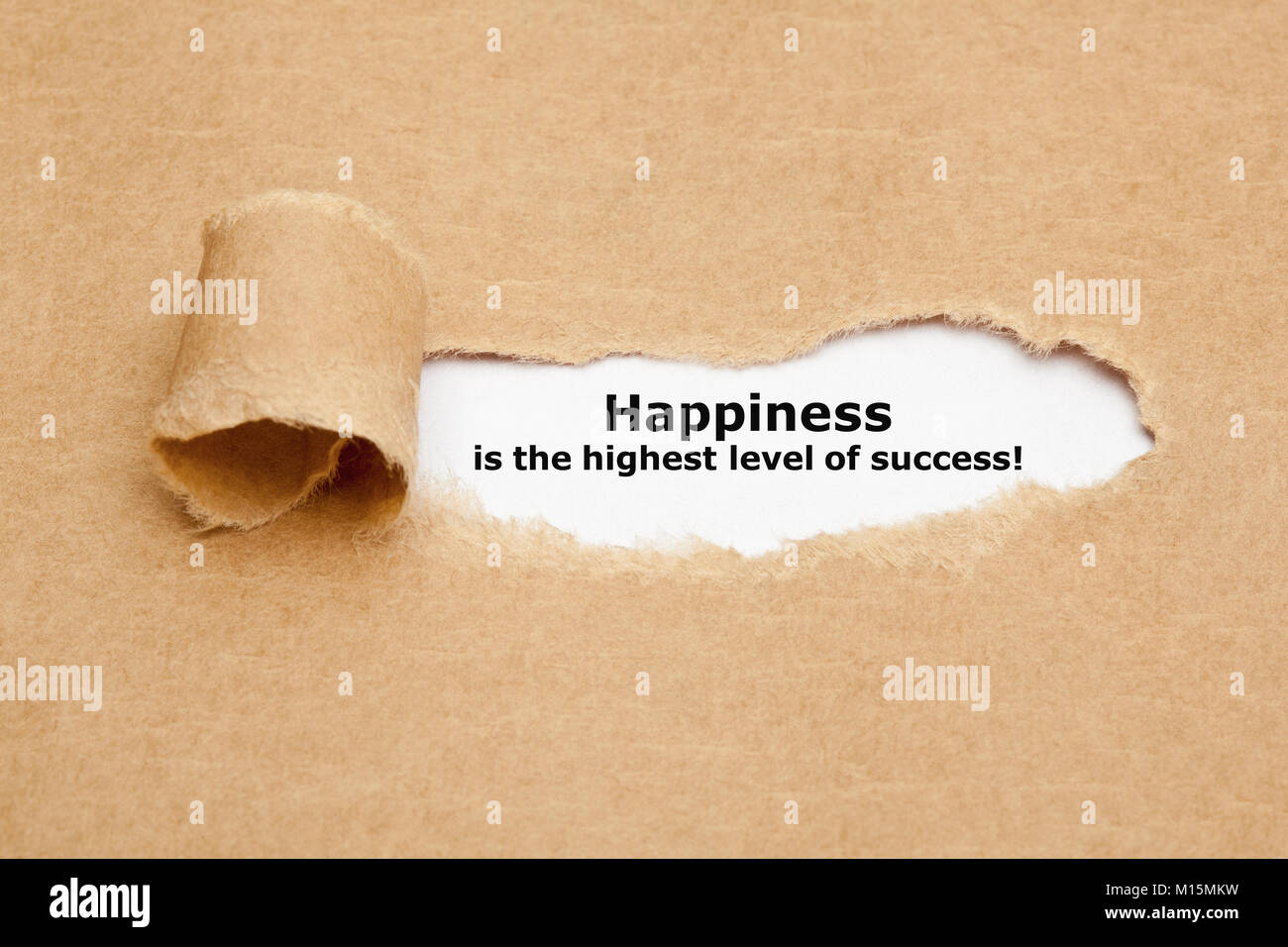 Happiness Is The Highest Level Of Success appearing behind torn paper. Stock Photo
