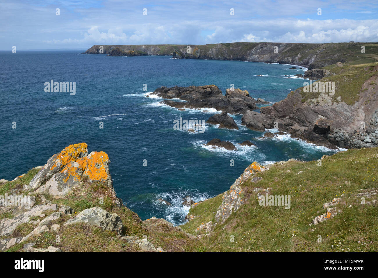View from the South West Coast Path on the Lizard Peninsula, Cornwall, England, UK Stock Photo