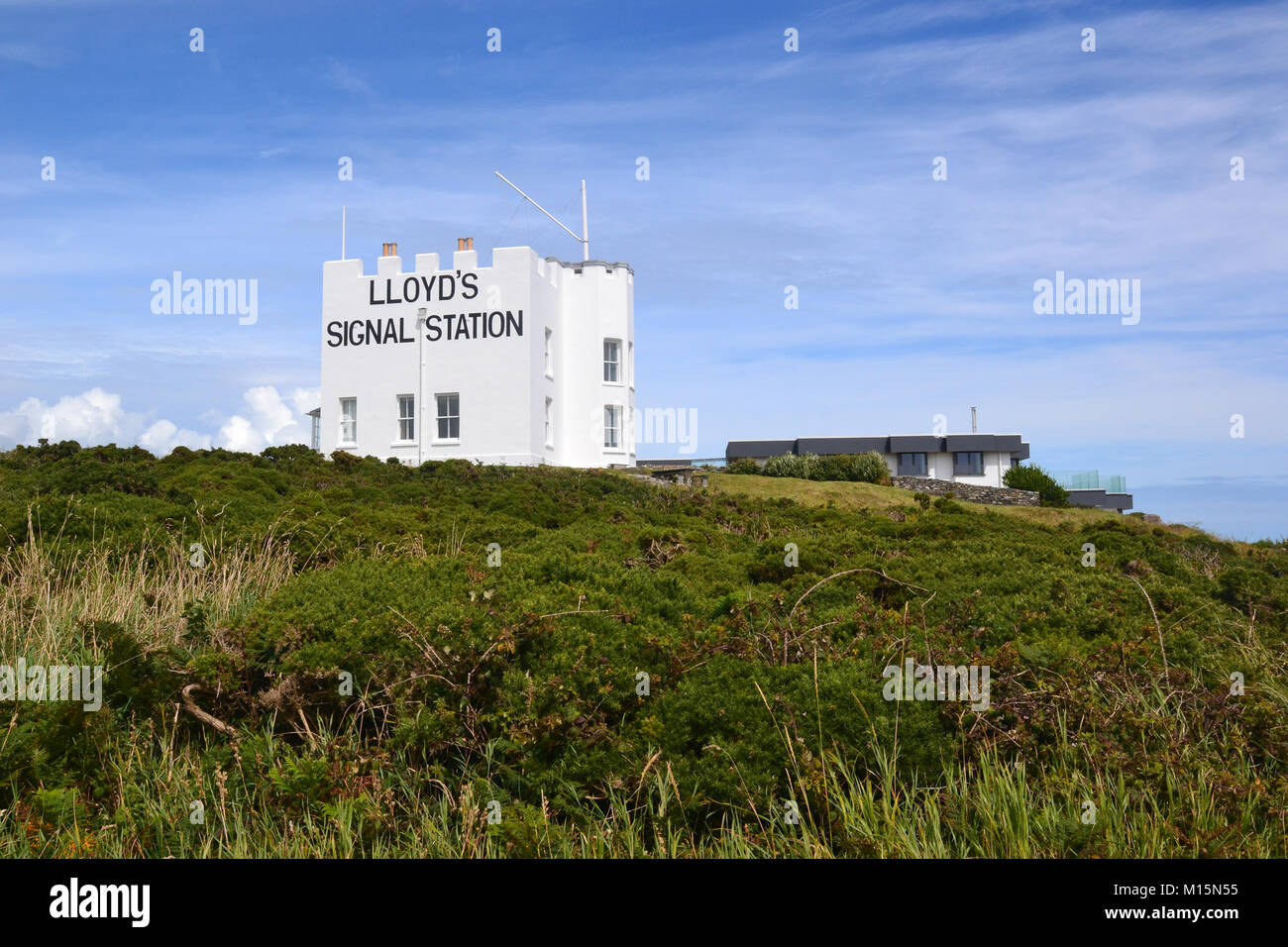 Lloyds Signal Station on the cliff top at Bass Point, Lizard Peninsula, Cornwall, England, UK. It's a residential property, on the market for £695,000 Stock Photo