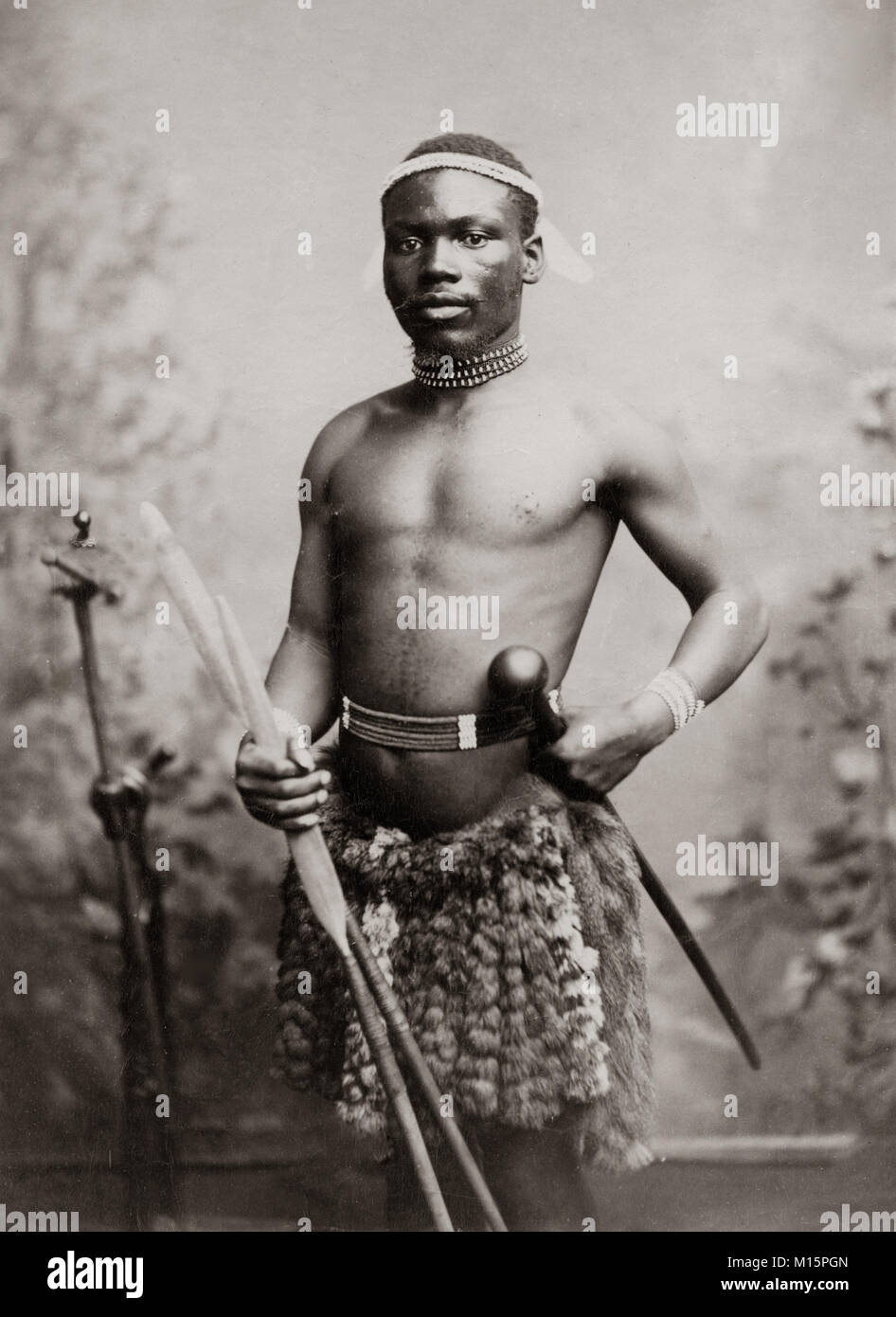 Intriguing c. 1880s Photograph - Zulu Men Stick Fighting