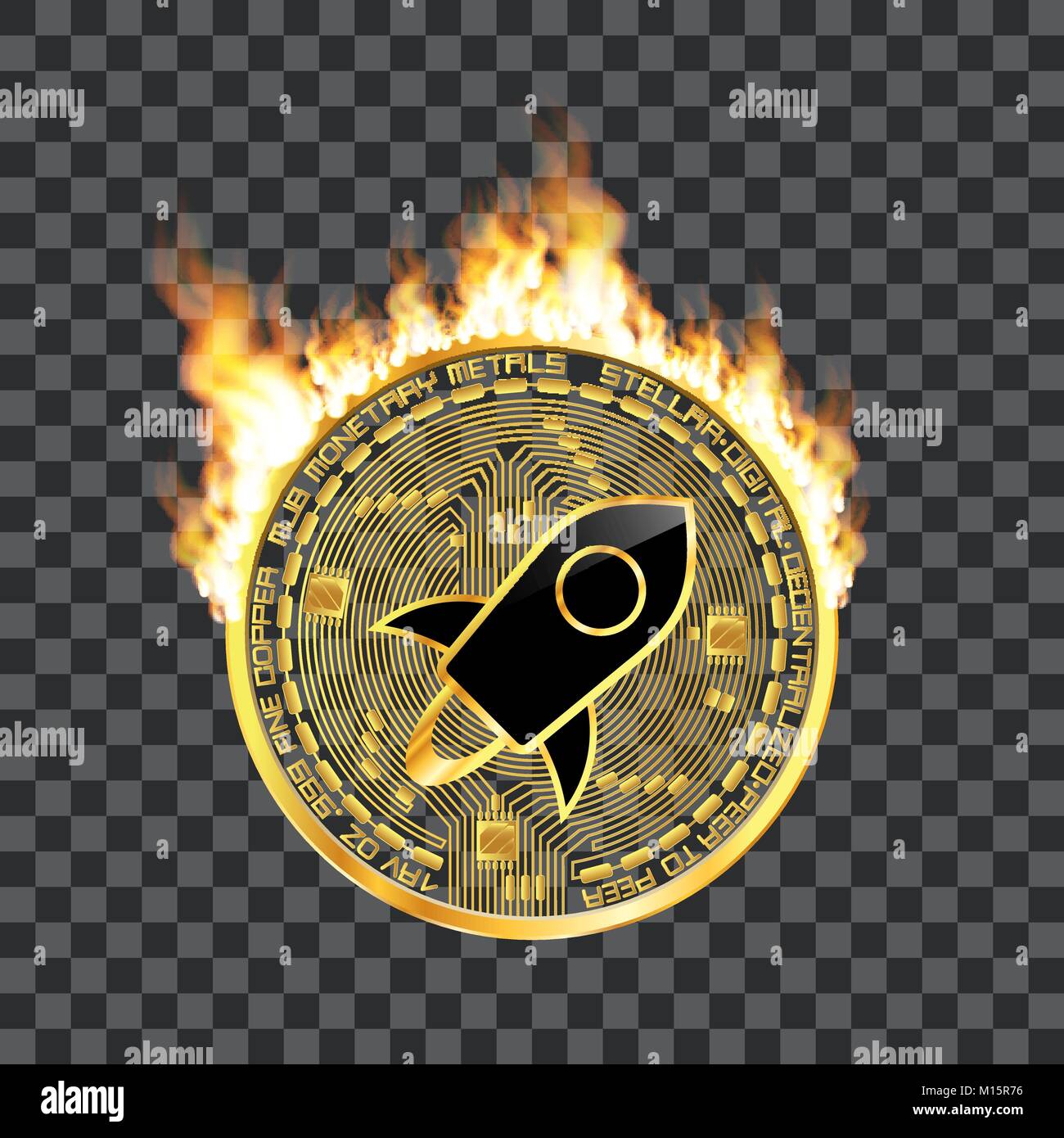 Crypto currency golden coin with black lackered stellar symbol on obverse  surrounded by realistic flame and isolated on transparent background.  Vector Stock Vector Image & Art - Alamy
