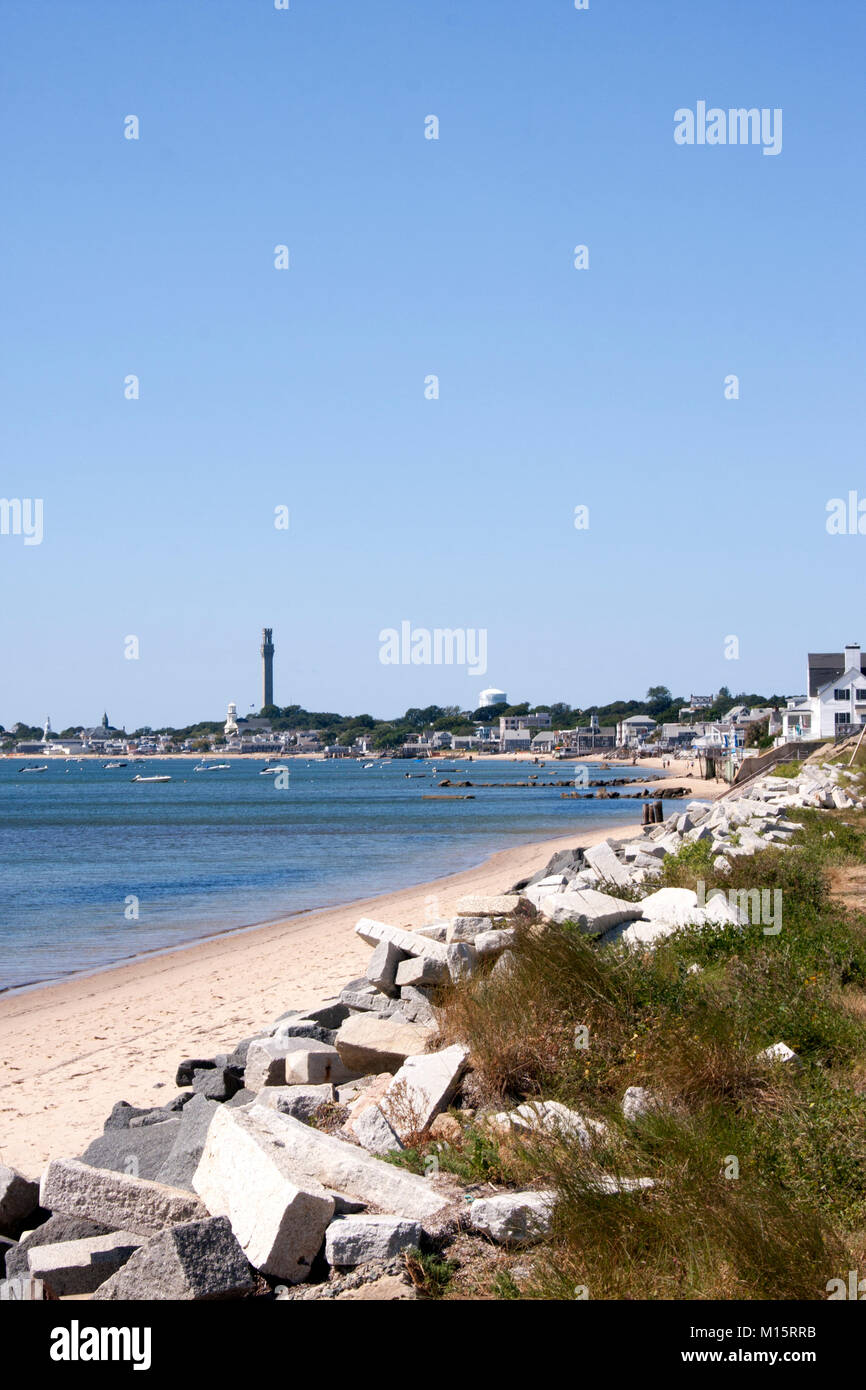 View of Provincetown, Cape Cod and the Pilgrim Monument Stock Photo