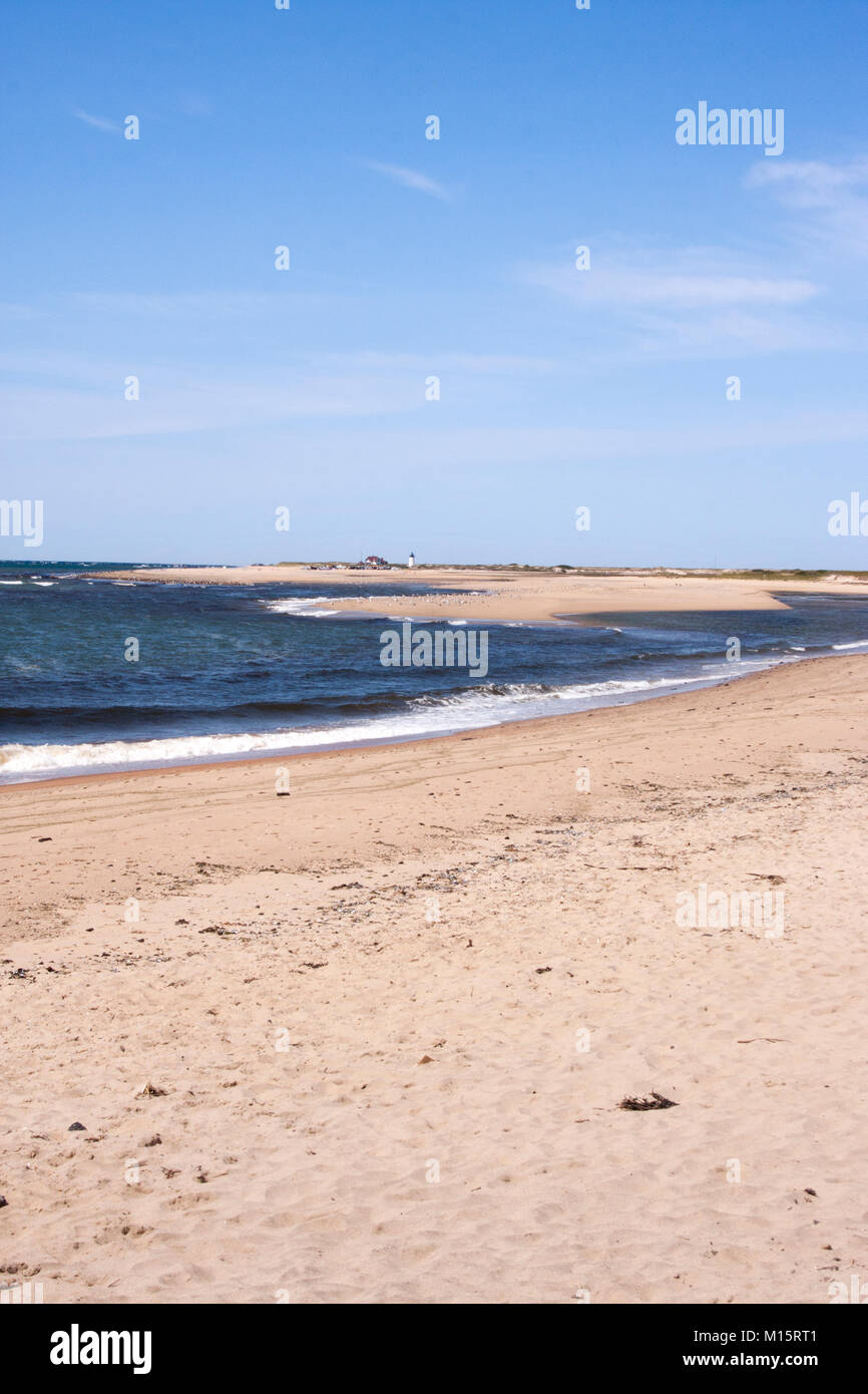 Herring Cove Beach looking toward the Race Point Lighthouse on Cape Cod Stock Photo