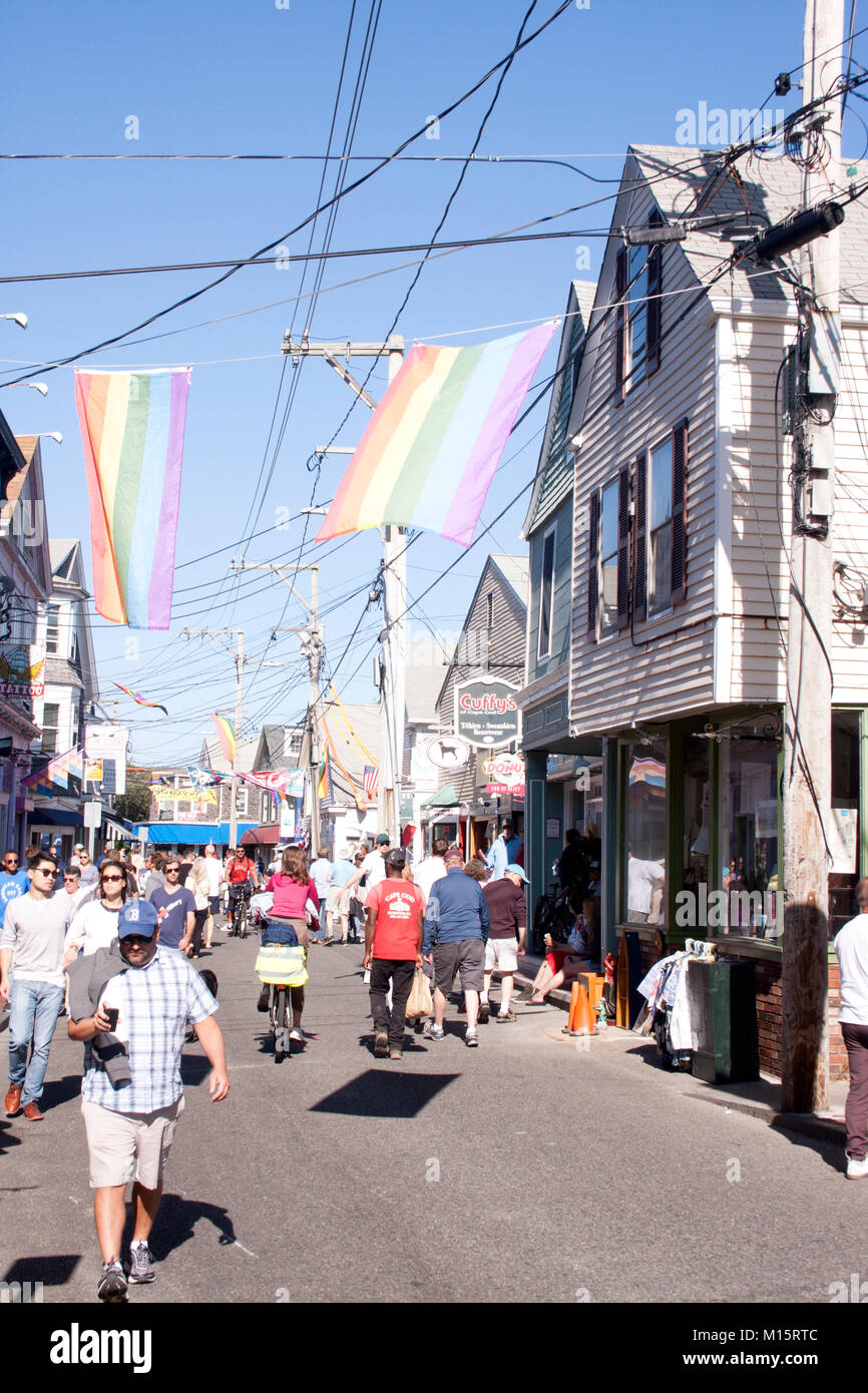 Pedestrians on Commercial Street in Provincetown, Cape Cod, Massachusetts Stock Photo