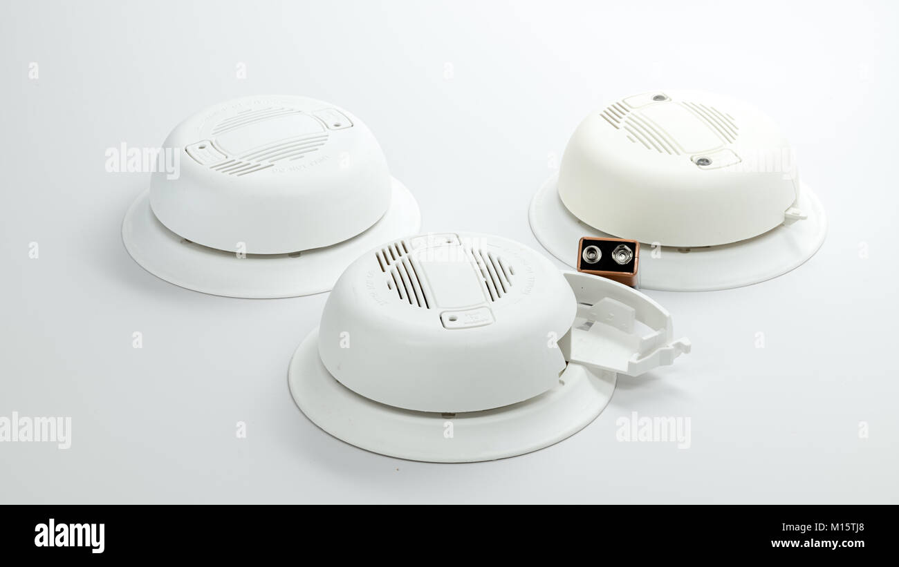 Security smoke alarms that need batteries replaced Stock Photo Alamy