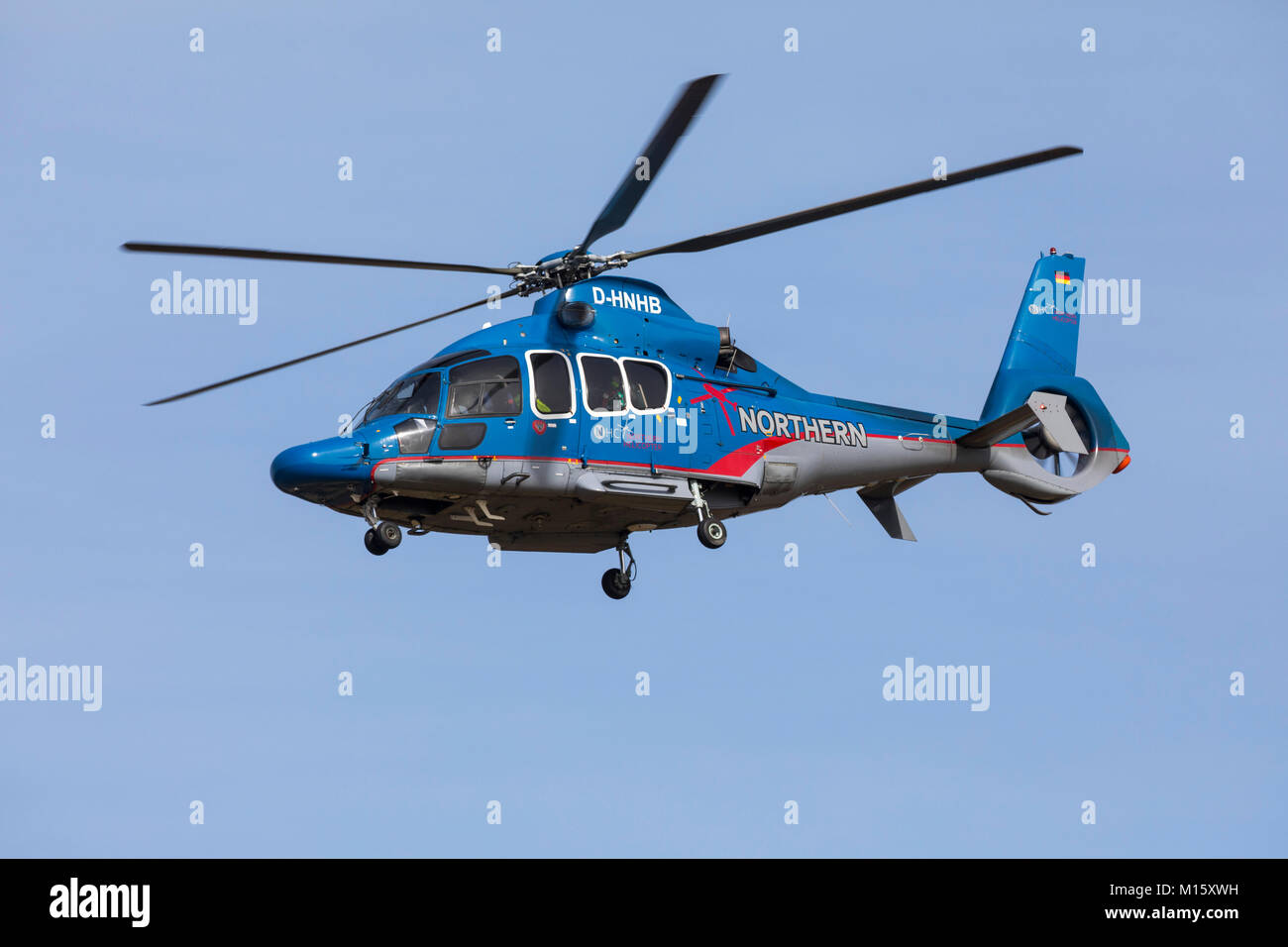 The East Frisian North Sea island Norderney, Germany,  helicopter EC 155, Northern HeliCopter, Emden, transport and ambulance helicopter, Stock Photo