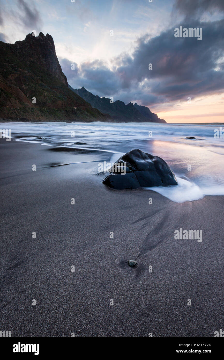 Beach Playa de Almaciga,rocky coast,cloudy weather,Tenerife,Canary Islands,Spain Stock Photo