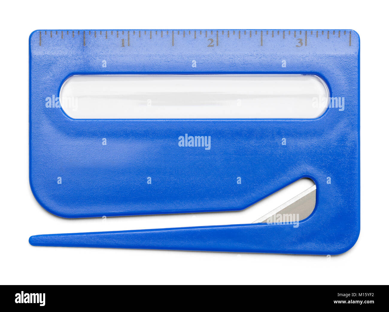 Blue Plastic Letter Opener with Razor Blade. Stock Photo