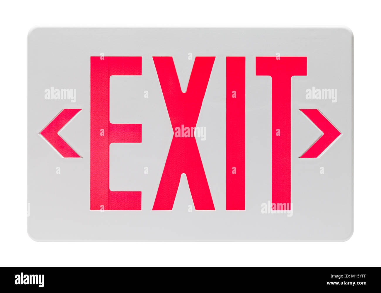 Red and White Plastic Exit Sign Isolated on a White Background. Stock Photo