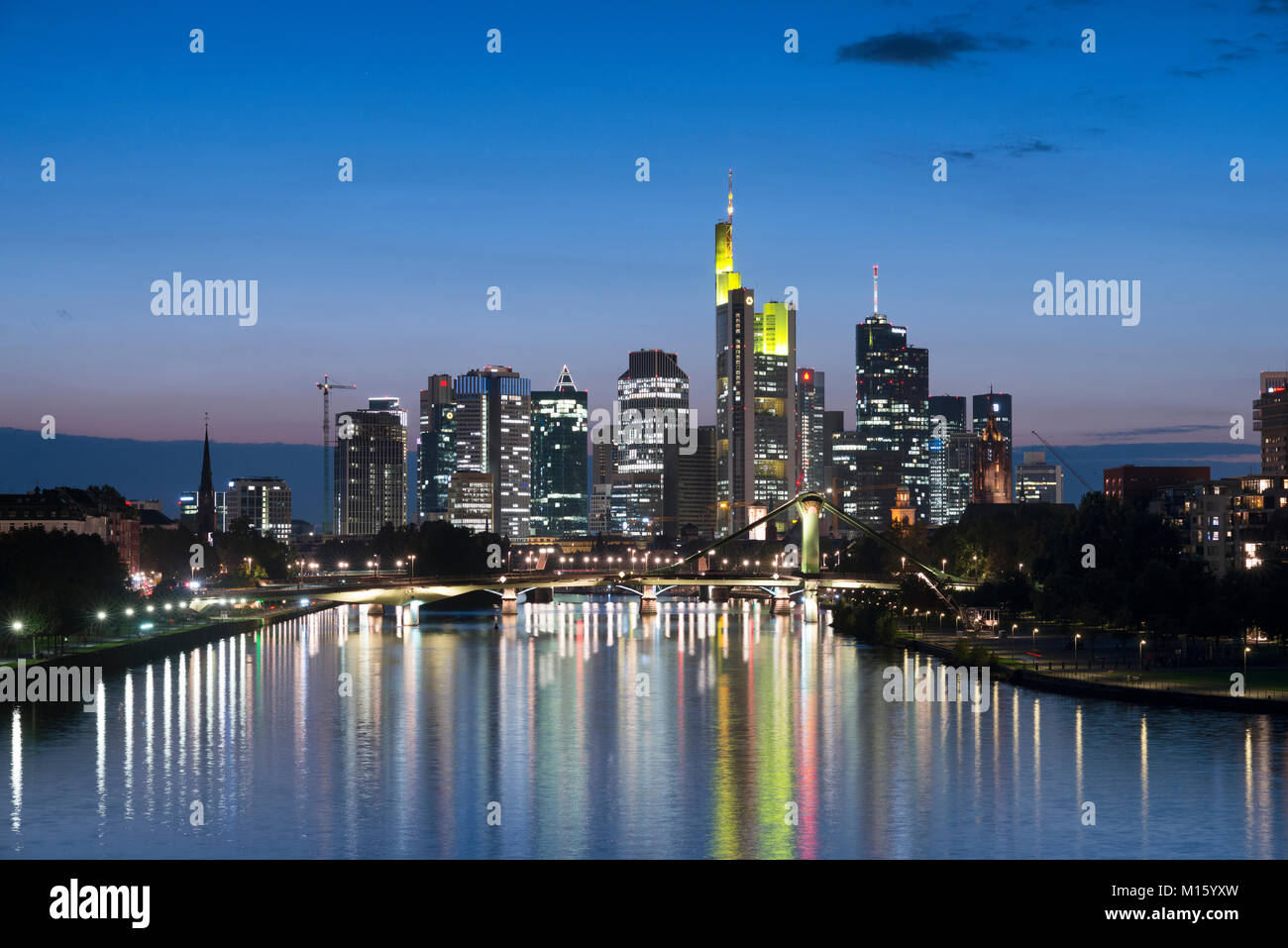 Skyline with river Main at dusk,Frankfurt am Main,Hesse,Germany Stock ...