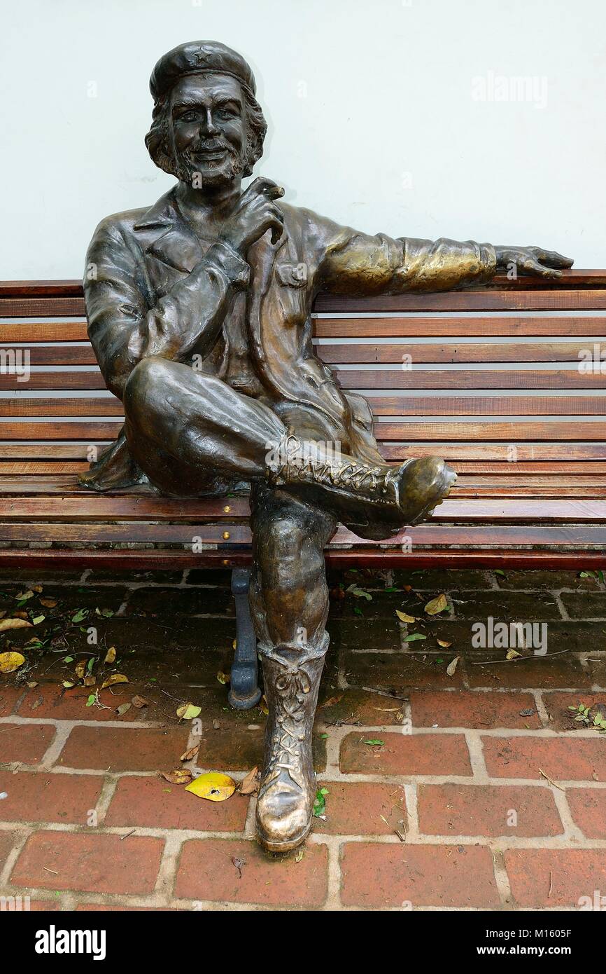 Sculpture of Ernesto Che Guevara sitting on a park bench,Museo Casa del Che,Alta Gracia,province of Córdoba,Argentina Stock Photo