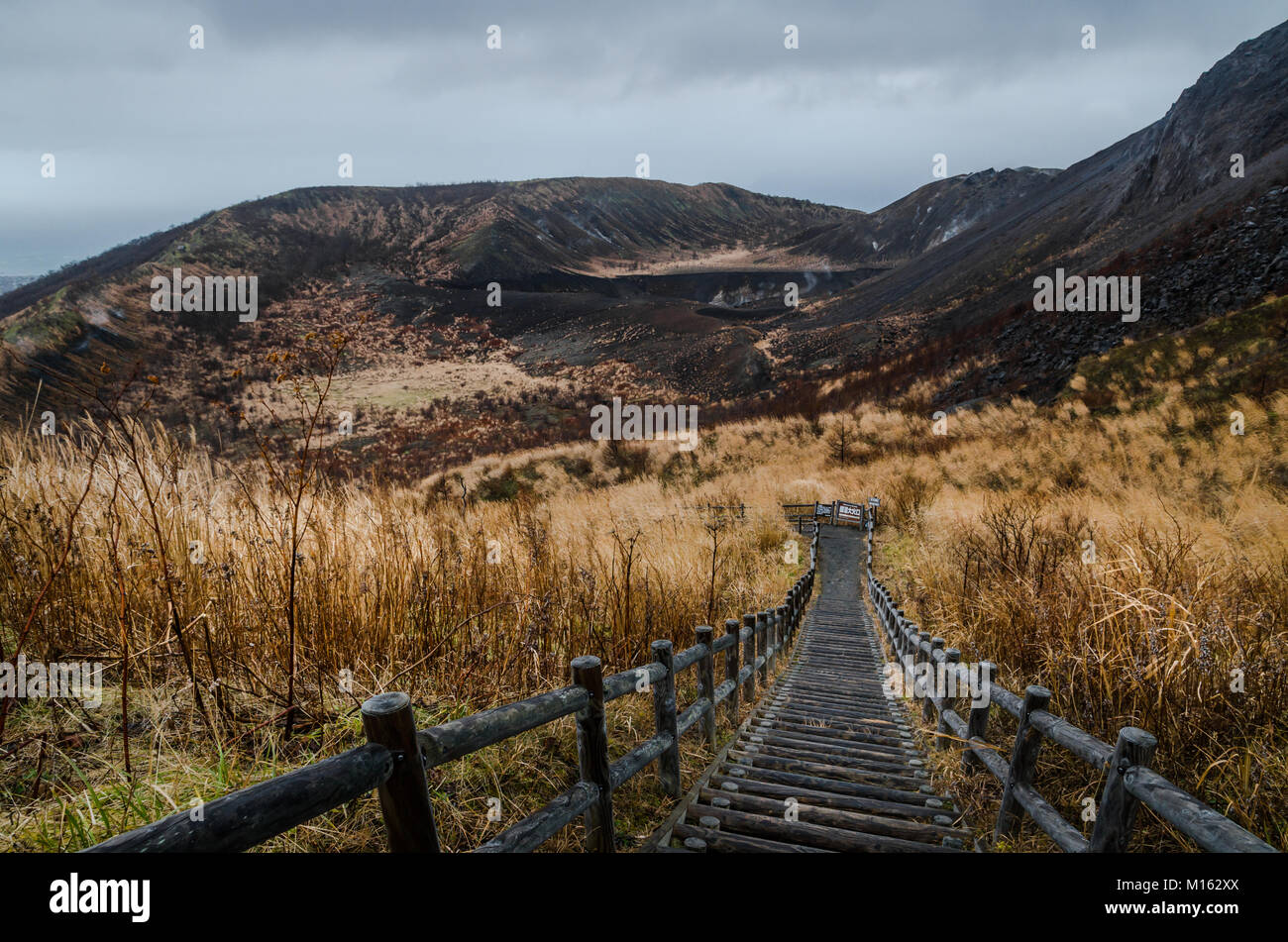 Panoramic view of Mount Usu. Mount Usu is an active stratovolcano in