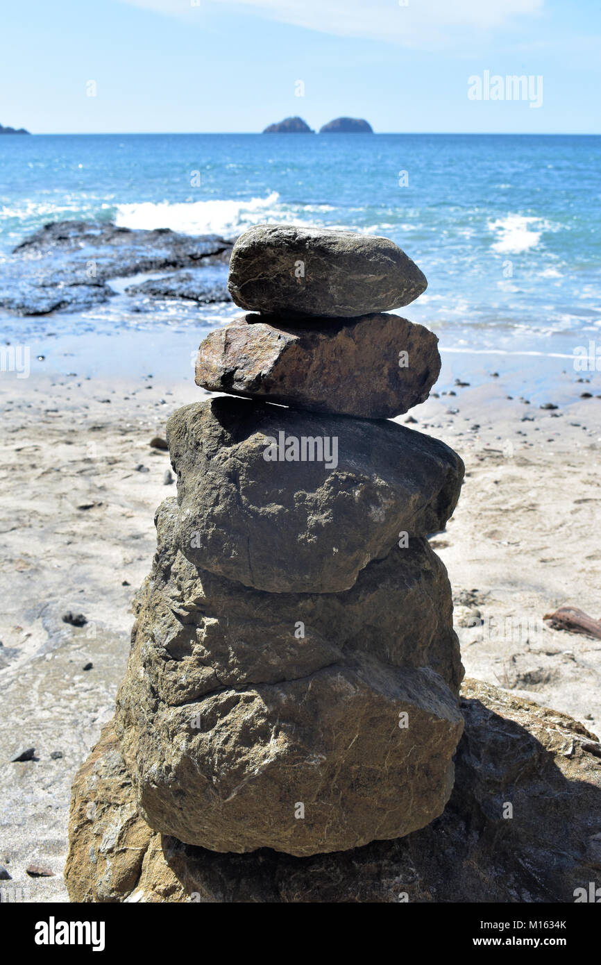 A rock sculpture in Playa Hermosa beach, Guanacaste Stock Photo