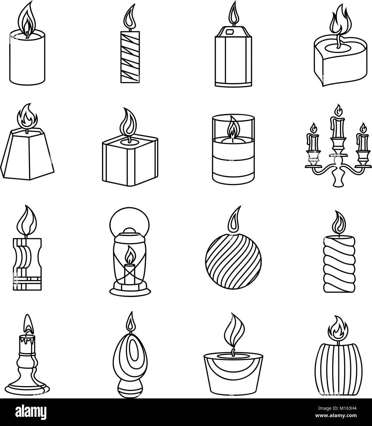 Candle forms icons set flame light, outline style Stock Vector Image ...