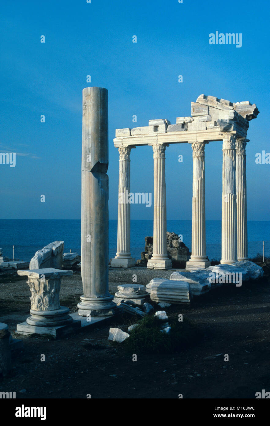 Ancient Greek Temple of Apollo (c2nd) in the Remains or Ruins of the Antique Greek City of Side, Antalya, Turkey Stock Photo
