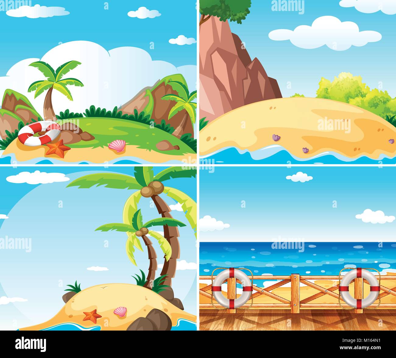 Four scenes with island and ocean illustration Stock Vector Image & Art ...