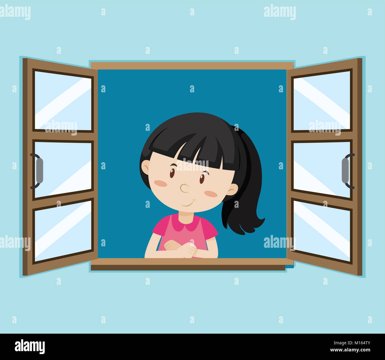 Happy girl by the window illustration Stock Vector