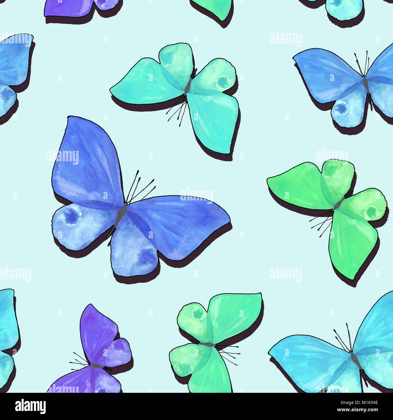Watercolor pattern of painted butterflies. Seamless illustration for ...