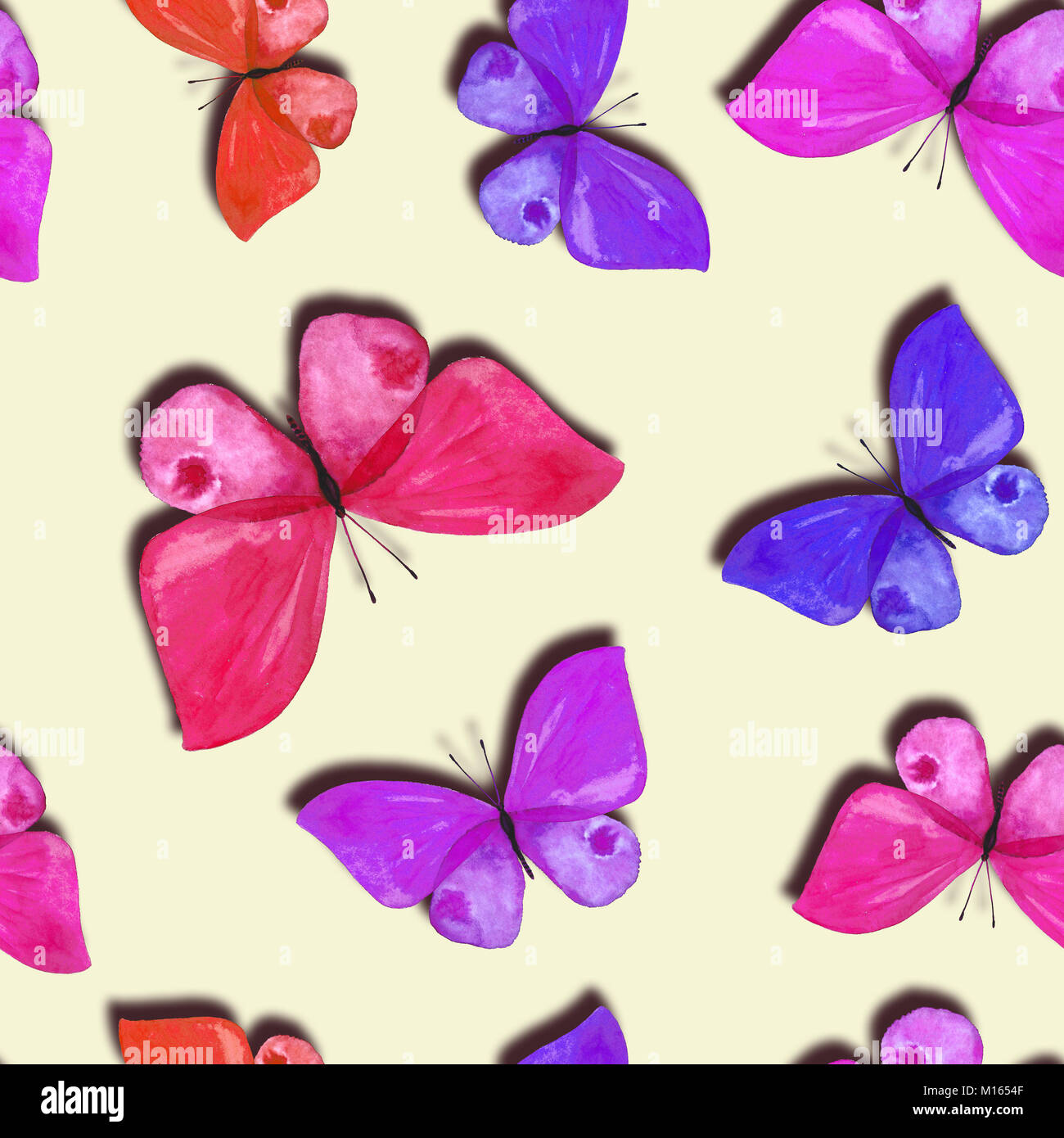 Watercolor pattern of painted butterflies. Seamless illustration for ...