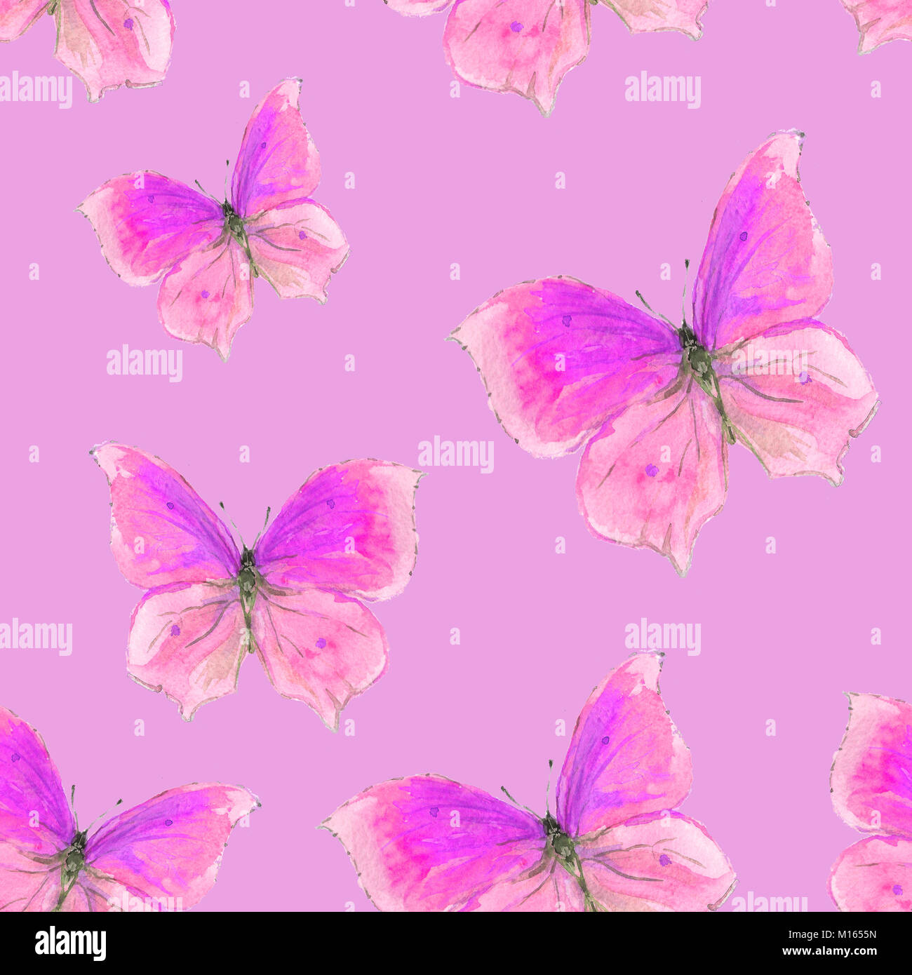 Watercolor pattern of painted butterflies. Seamless illustration for ...
