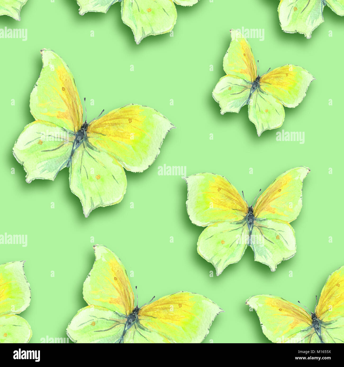 Watercolor pattern of painted butterflies. Seamless illustration for ...