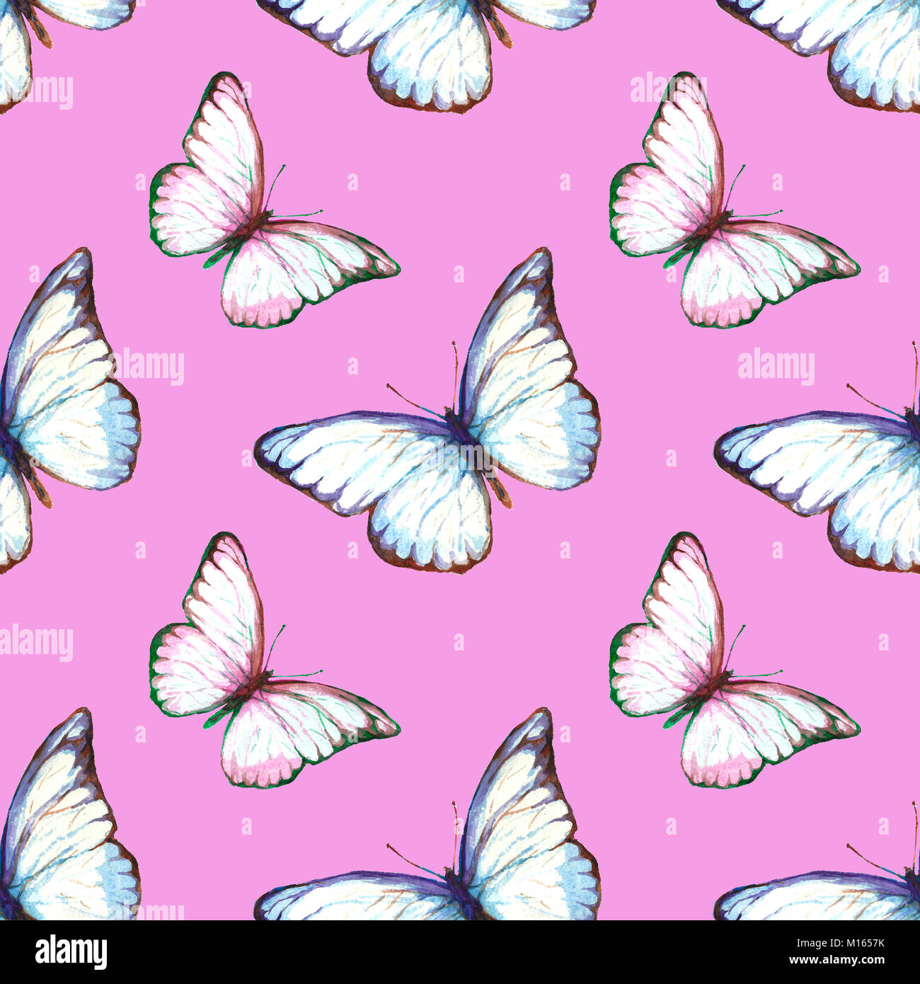 Watercolor pattern of painted butterflies. Seamless illustration for ...