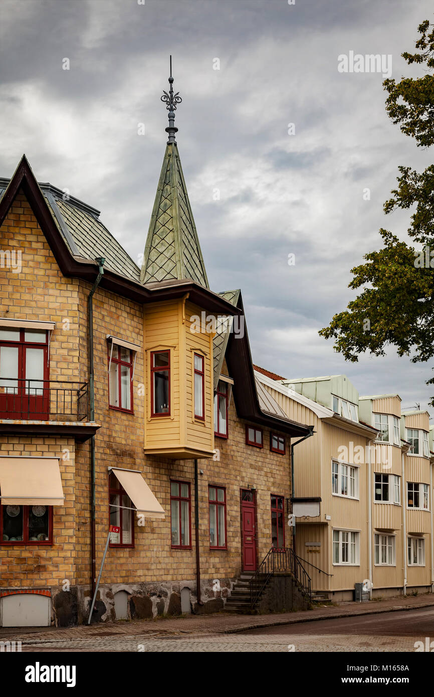 Street in Kungsbacka, Sweden. Gothic revival architecture. Stock Photo