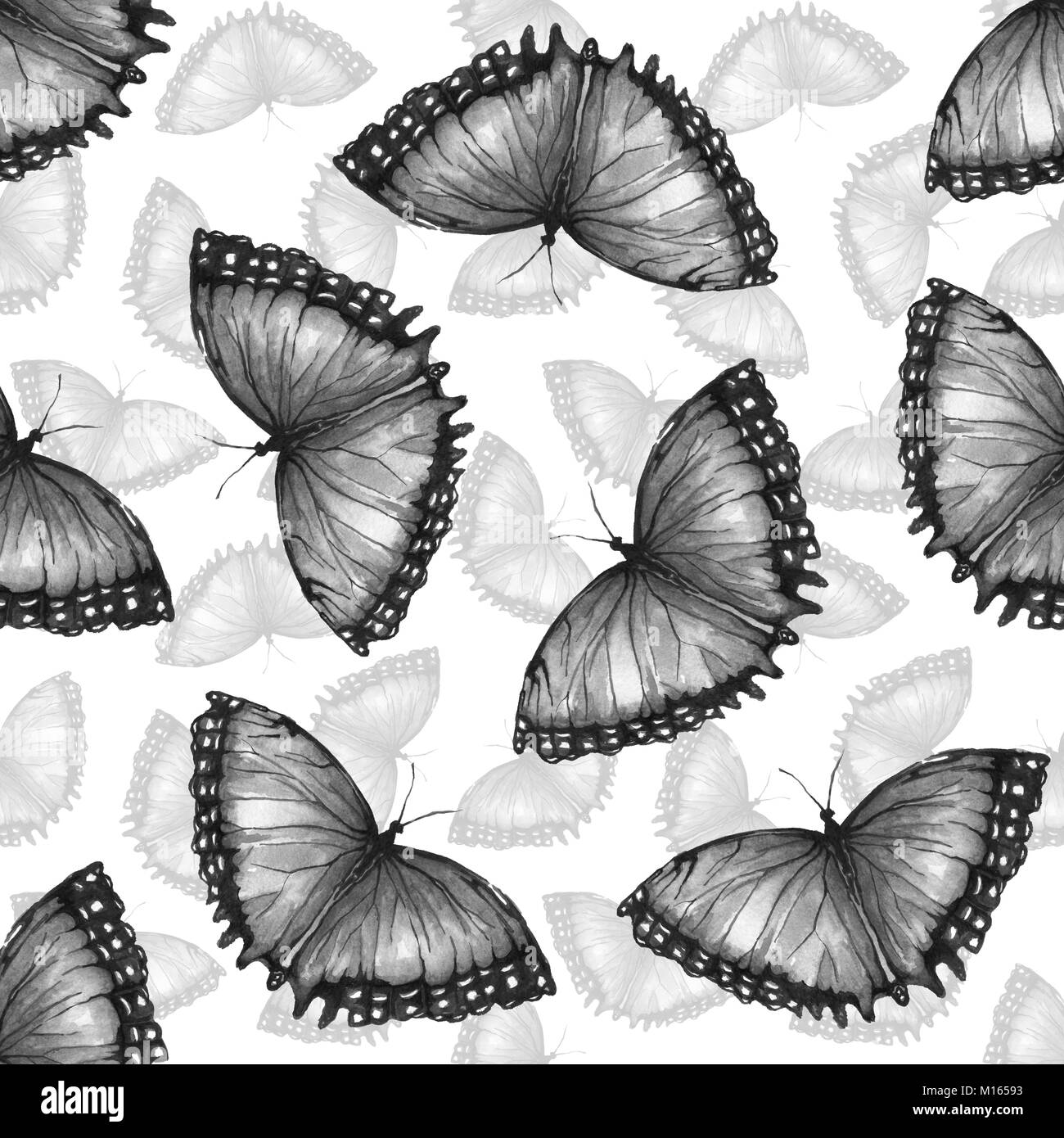 Watercolor pattern of painted butterflies. Seamless illustration for ...