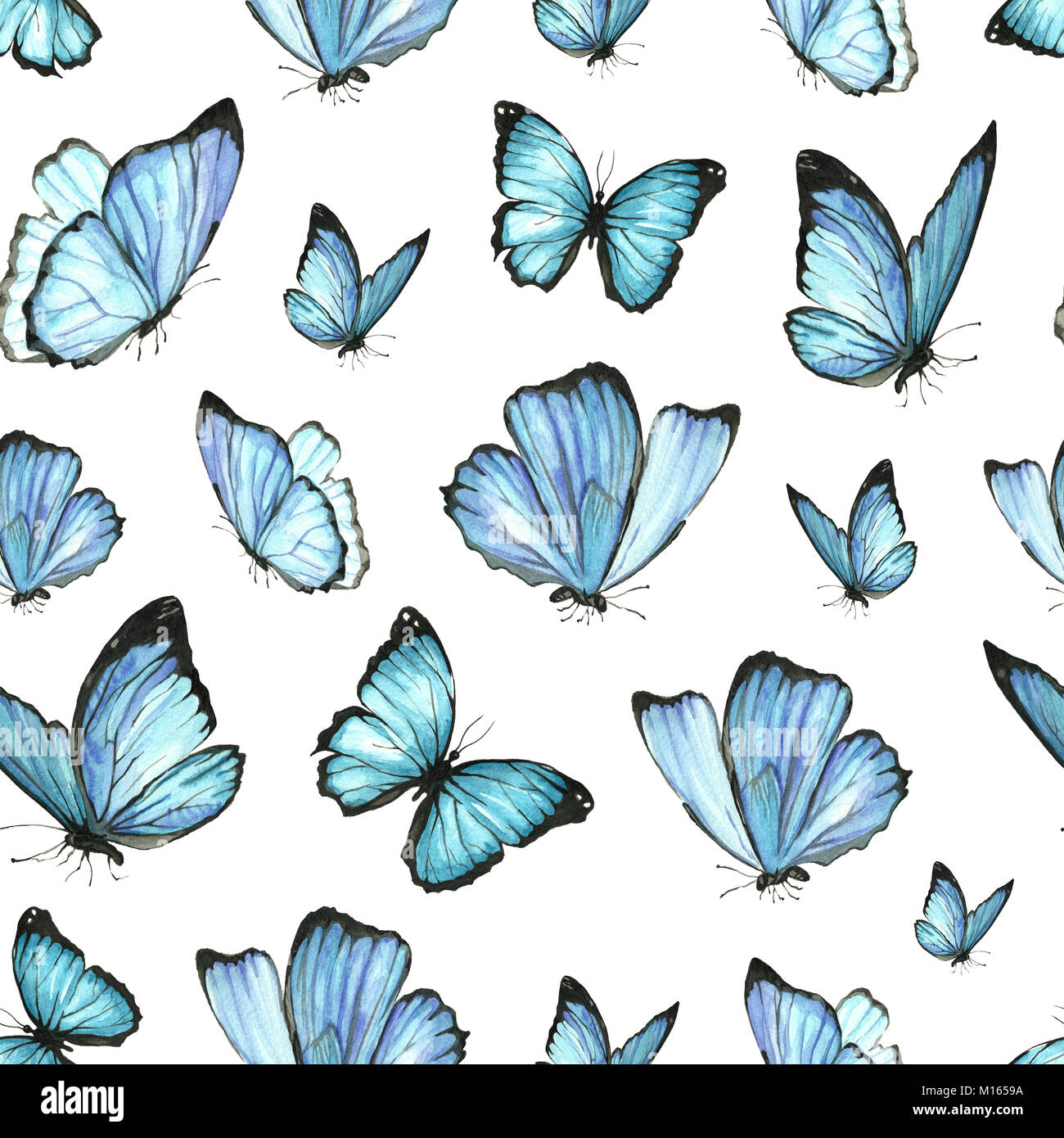 Watercolor pattern of painted butterflies. Seamless illustration for ...