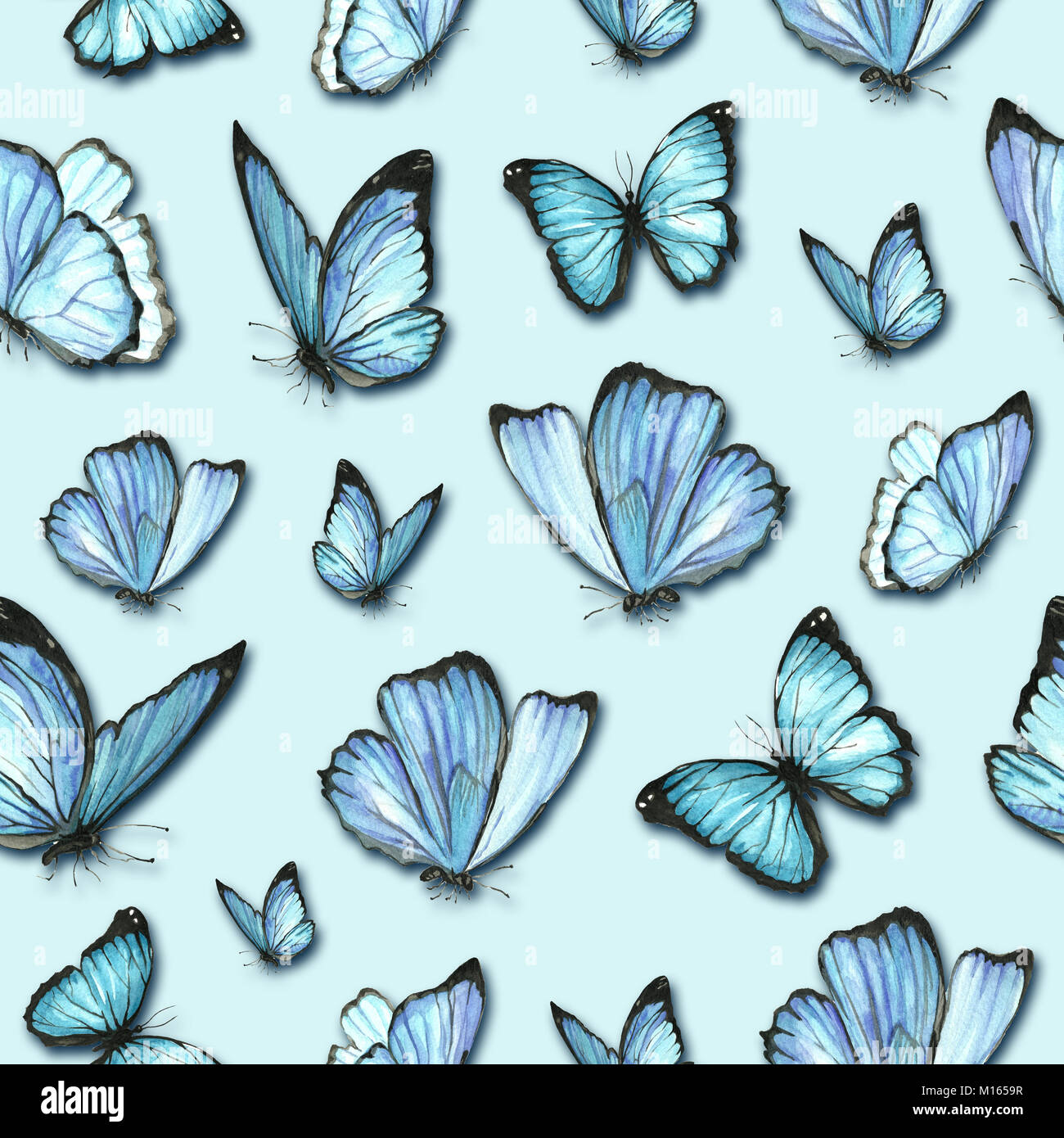 Watercolor pattern of painted butterflies. Seamless illustration for ...